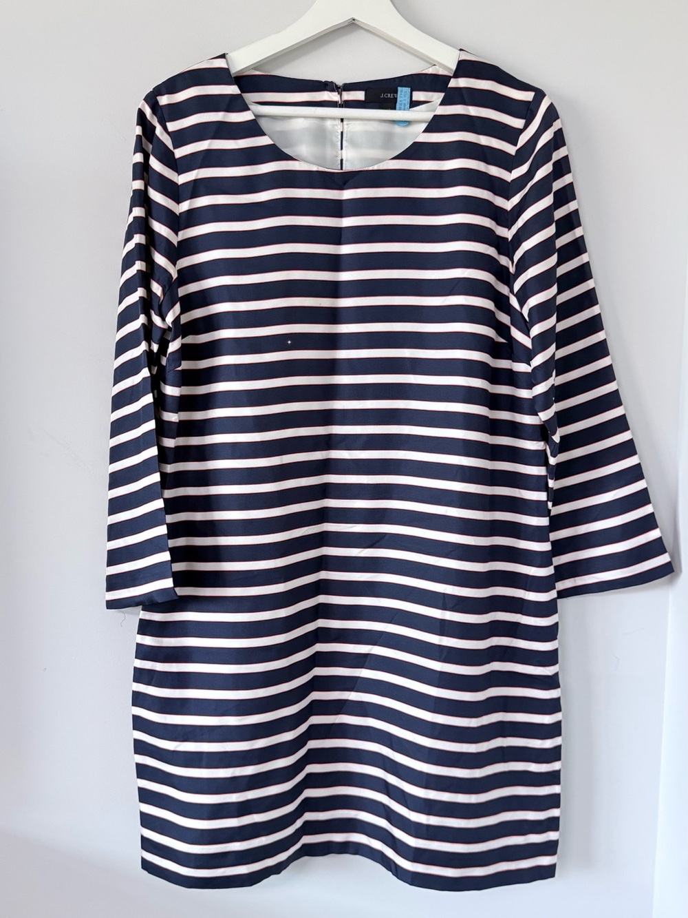 J Crew 100% Silk Stripped Dress Short 3/4 Sleeves Lined Women 10 Office Cocktail